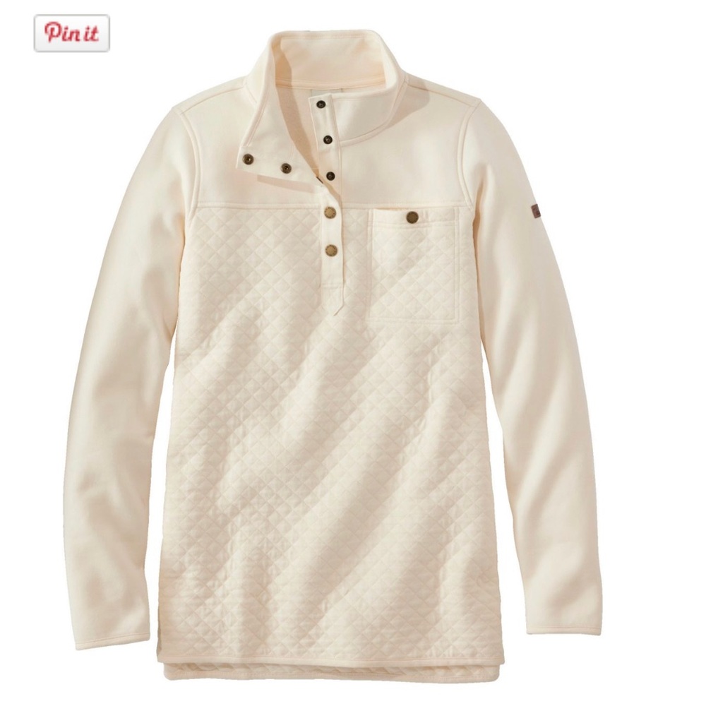 LL BEAN Quilted Snap Sweatshirt Tunic / Top CREAM Sz S Tags Attached ***READ